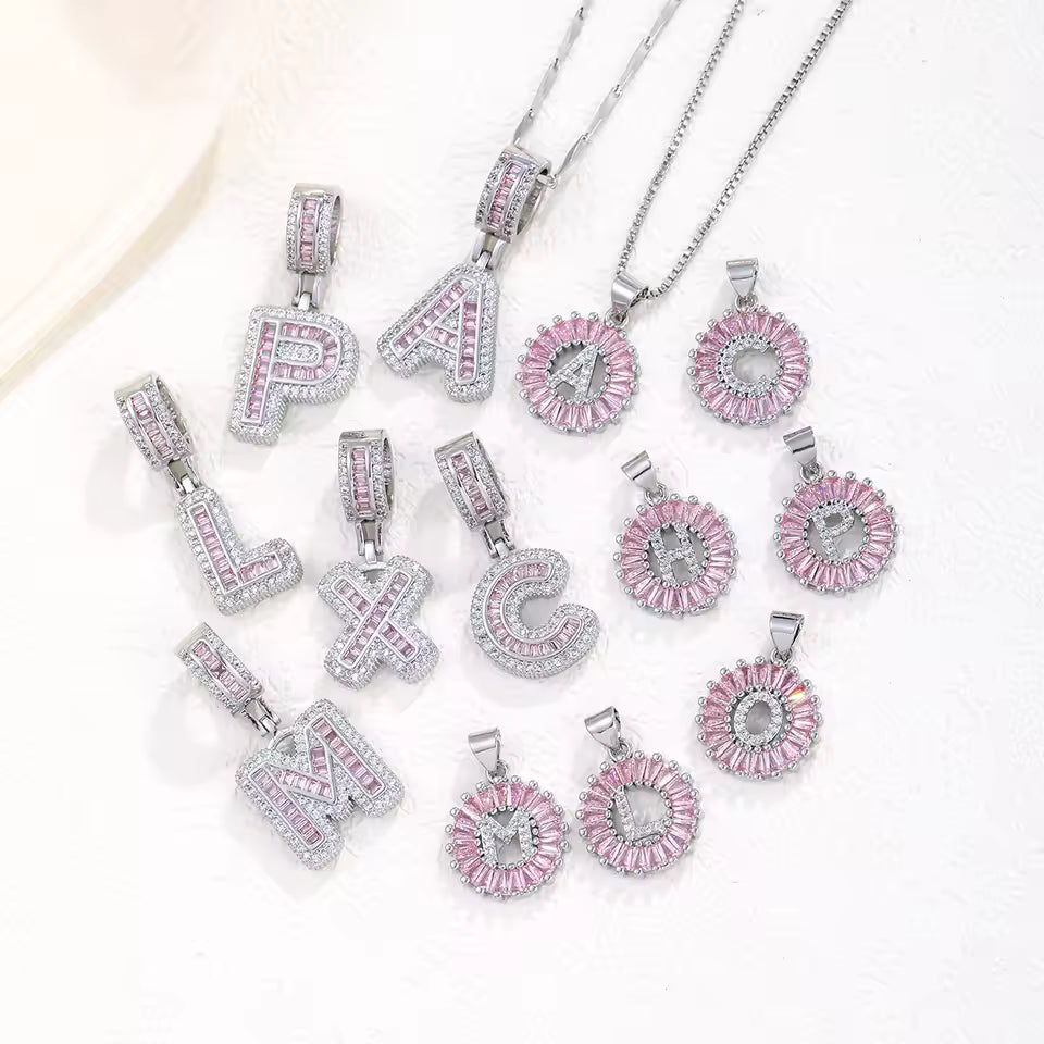 Pink Zircon Double Initial Stack Necklace